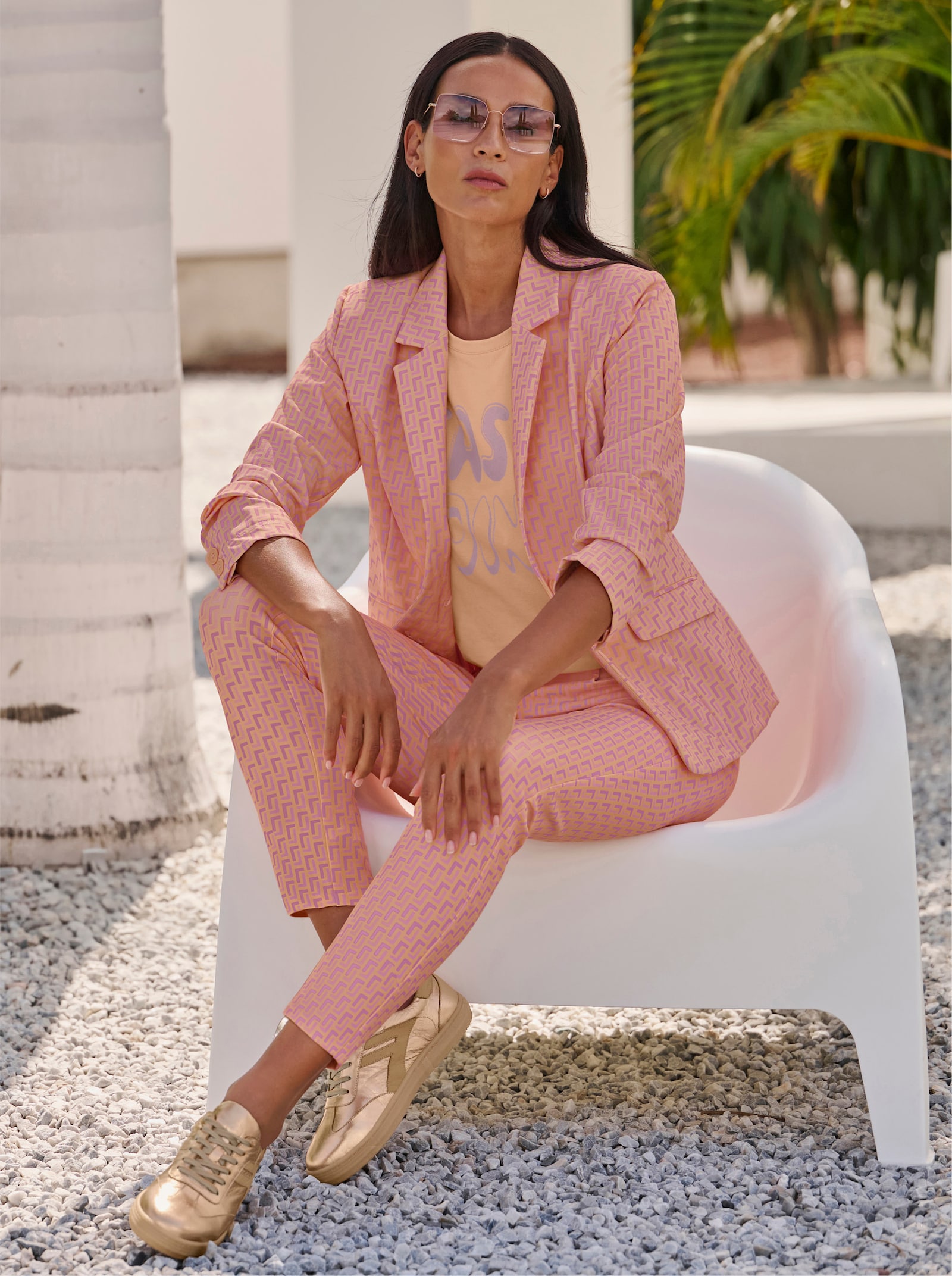 heine Jerseyhose - apricot-rosé-bedruckt