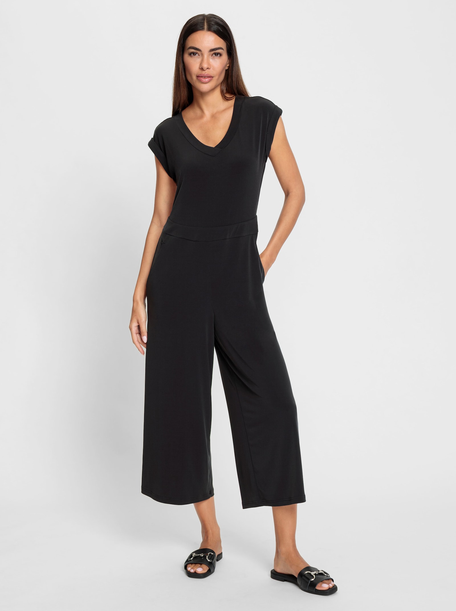heine Jumpsuit mit Taillennaht in Gürtel-Optik - schwarz