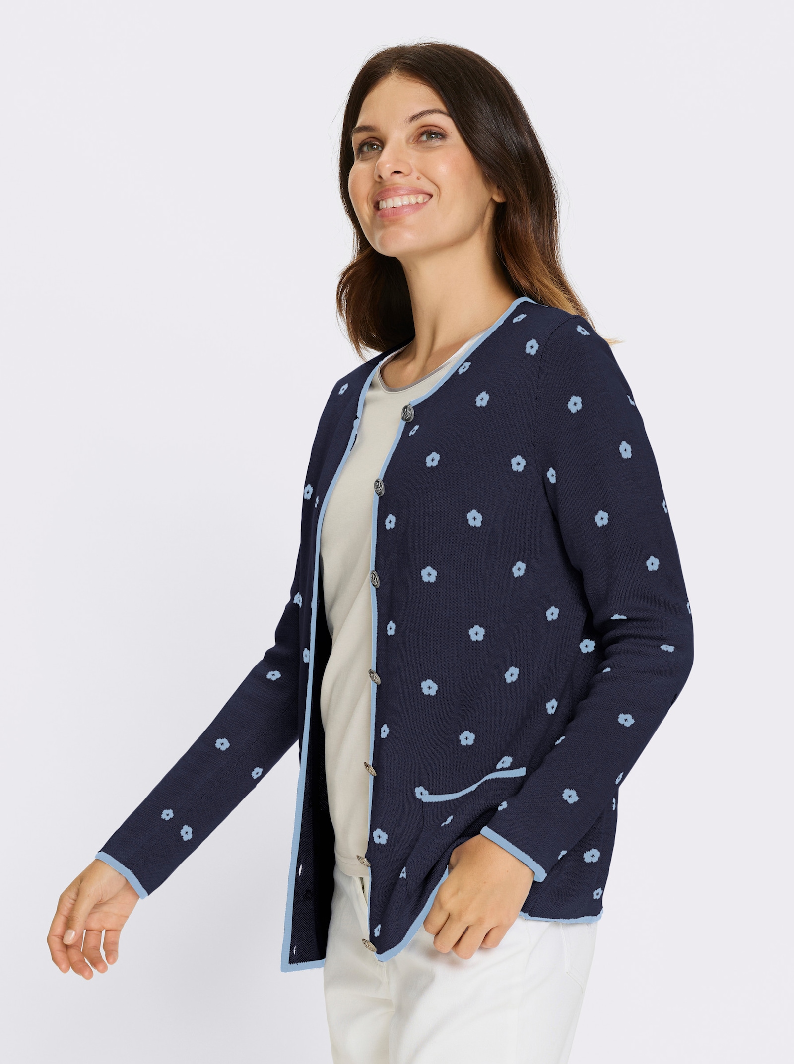 Kardigán, žakár, tradičný štýl - belasá-námornícka modrá