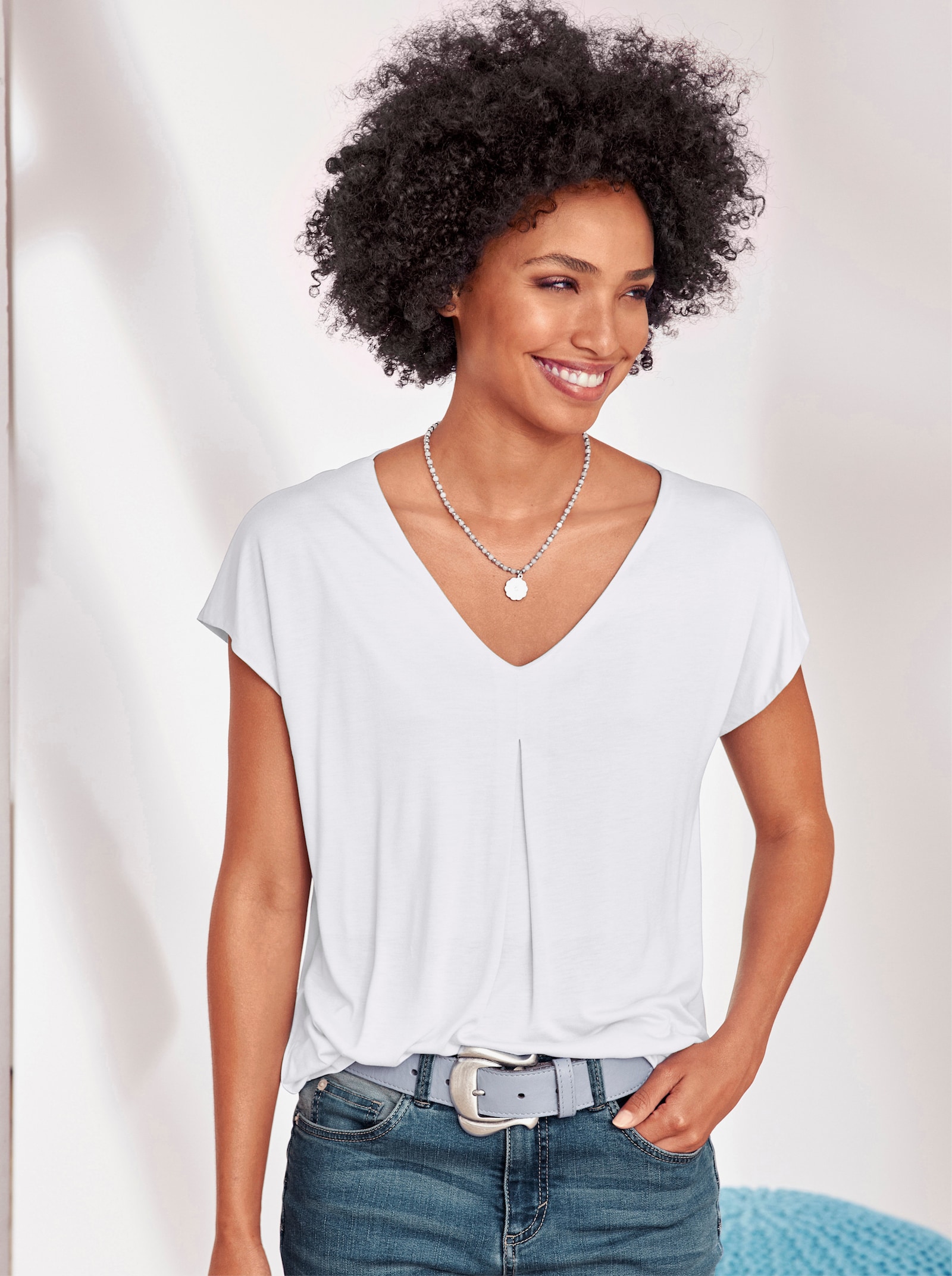 heine Kurzarmshirt mit Falte vorne - weiß