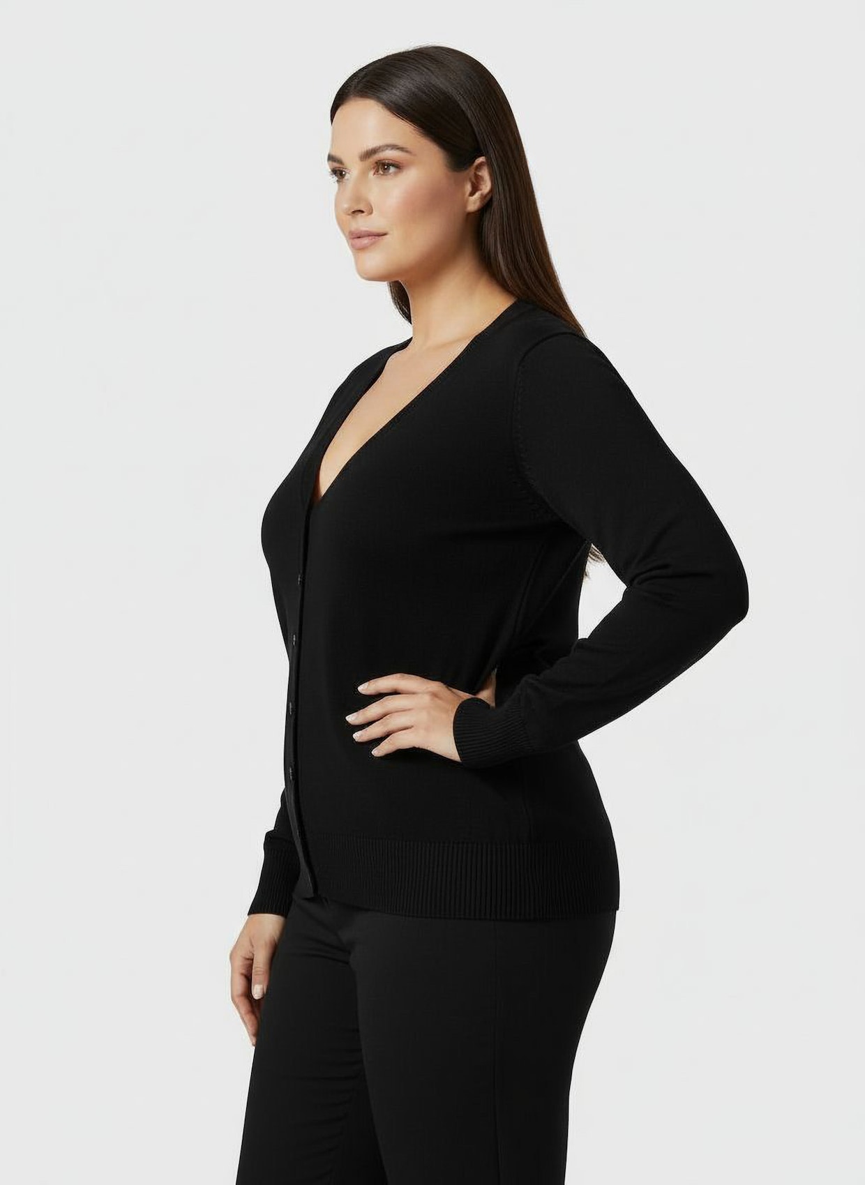 Strickjacke mit V-Ausschnitt - schwarz