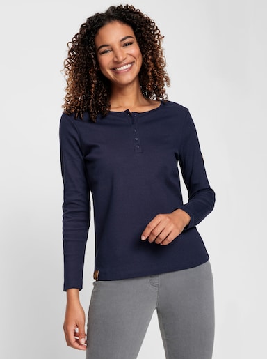 Rundhalsshirt in gerippter Baumwoll-Qualität - marine