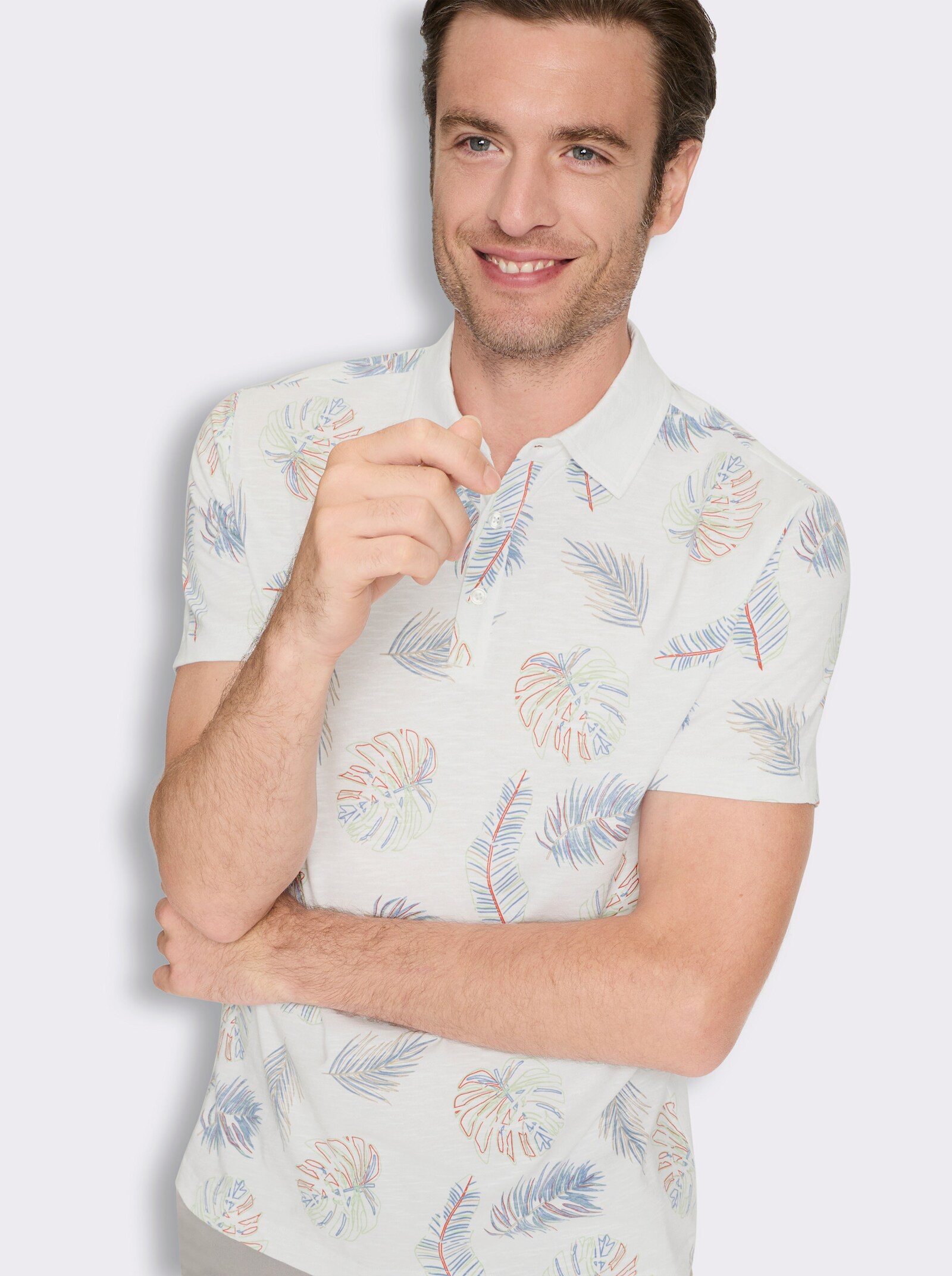 Marco Donati Kurzarmshirt mit exotischem Dessin - weiß-bedruckt