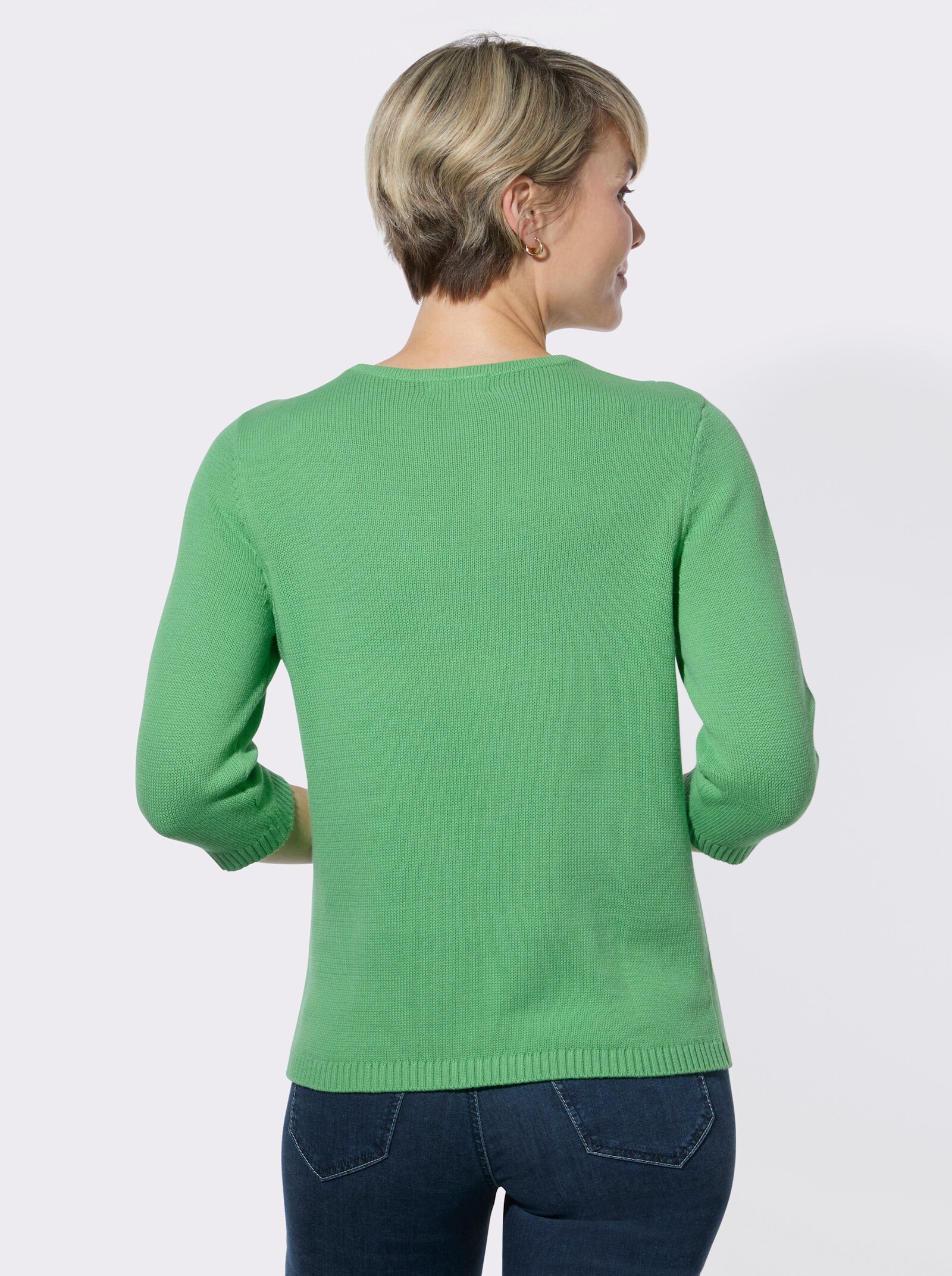 V-Ausschnitt-Pullover mit Rippbündchen - apfel