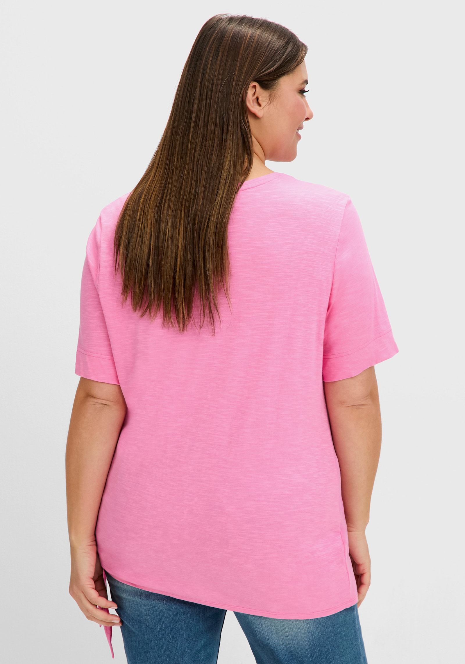 sheego Kurzarmshirt aus Flammgarn-Jersey - blumiges pink