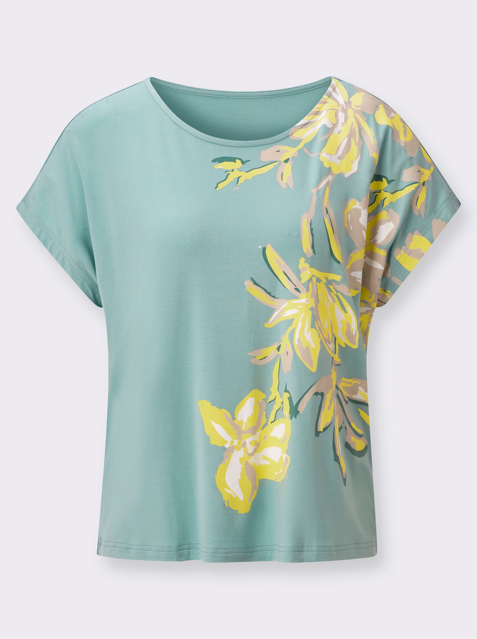 Kurzarmshirt mit Viskose-Anteil - mint-limone-bedruckt