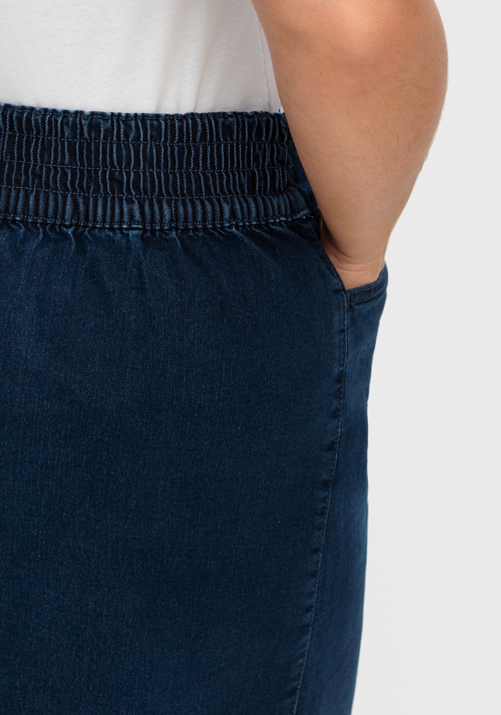 Jeansrock mit hoher Bundpatte - blue-stone-washed