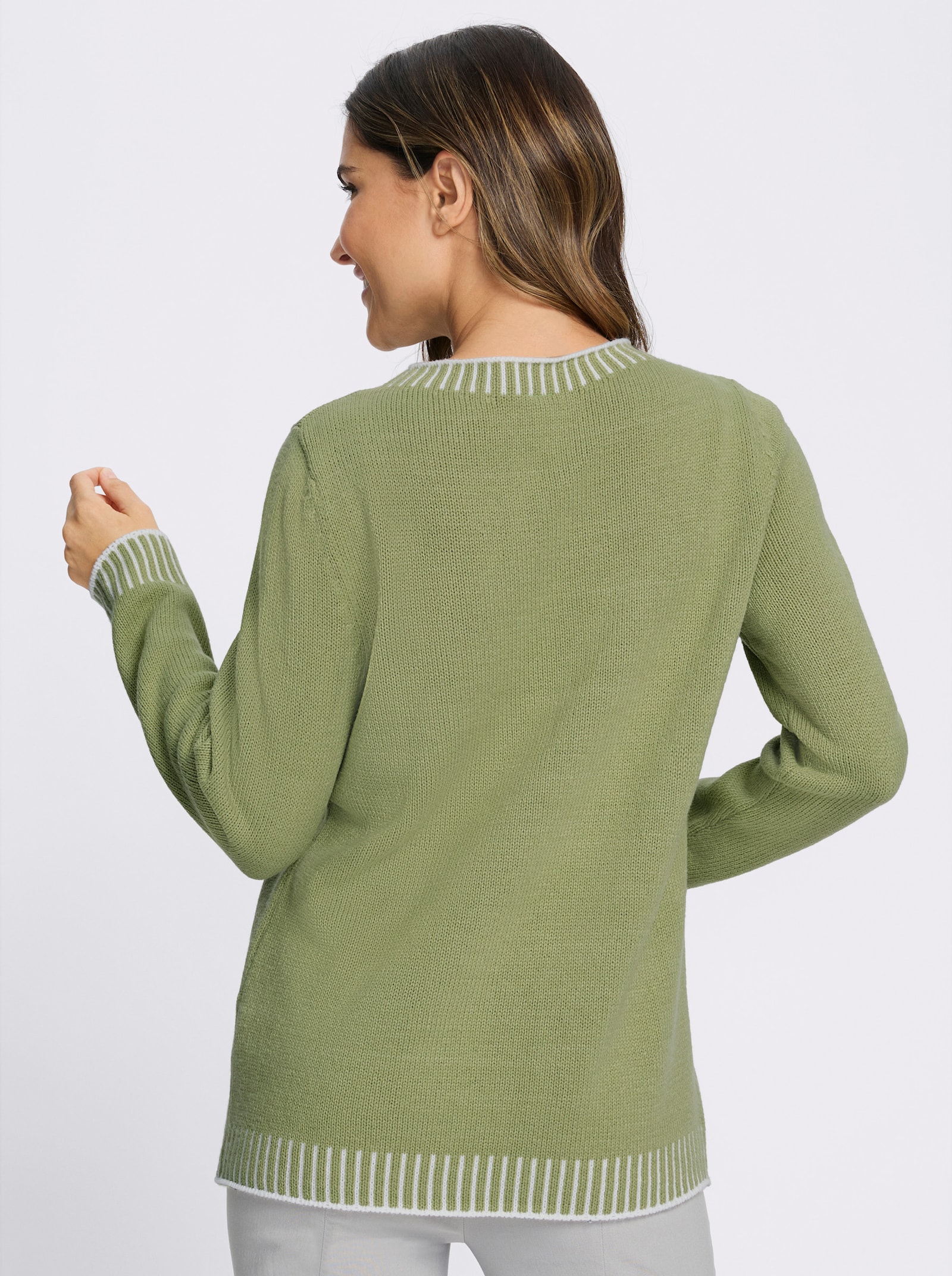 Rundhalspullover mit Kontrast-Akzenten - schilf