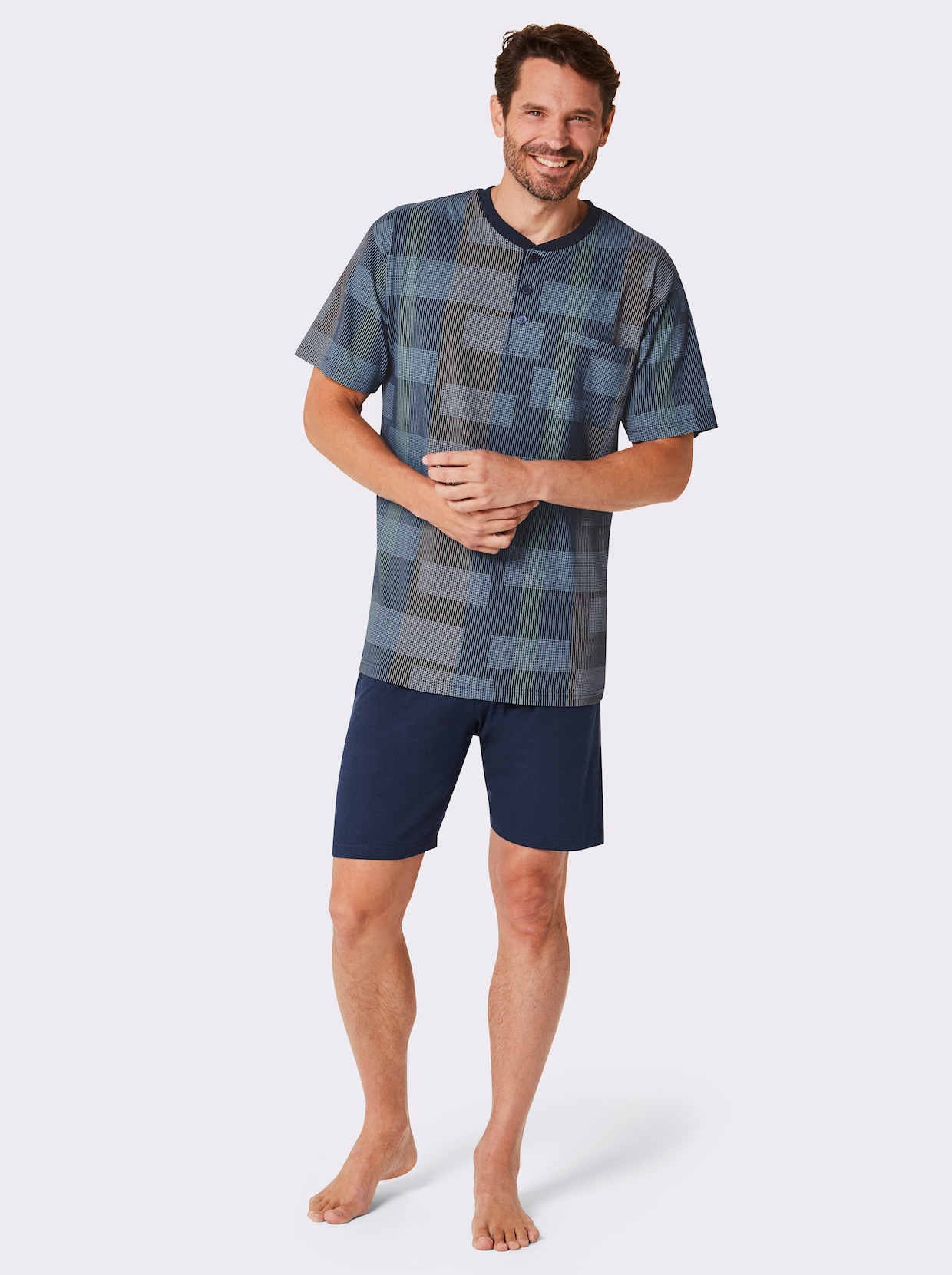 Normann shortama - marine/middenblauw bedrukt