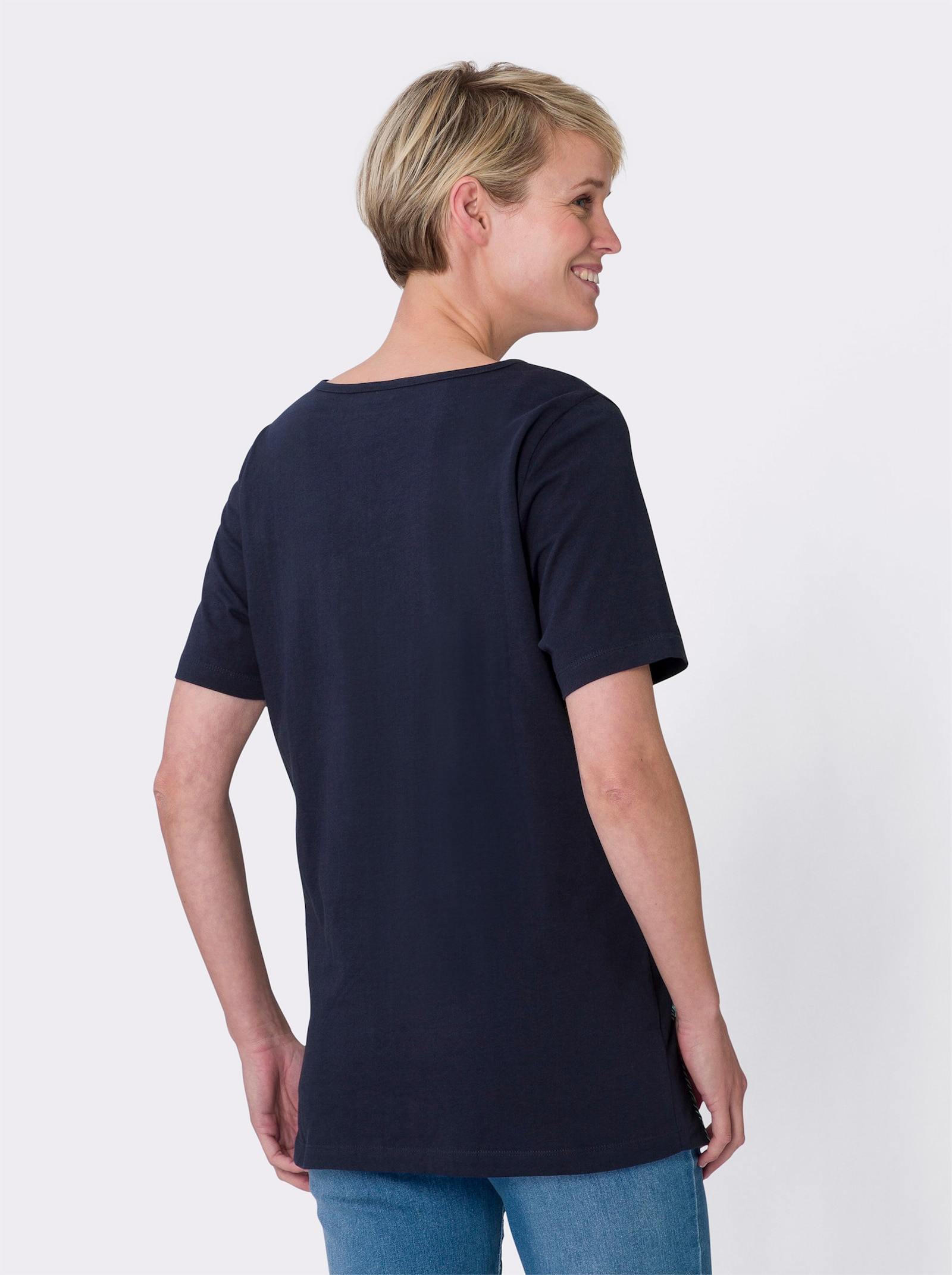 Lang shirt met V-hals - marine