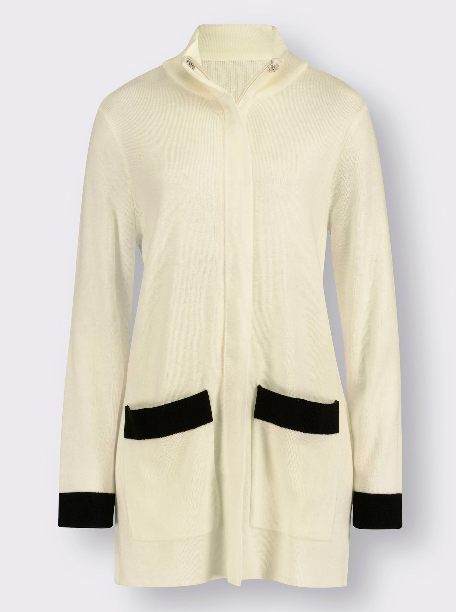 Lång kofta med dragkedja - gräddvit-svart