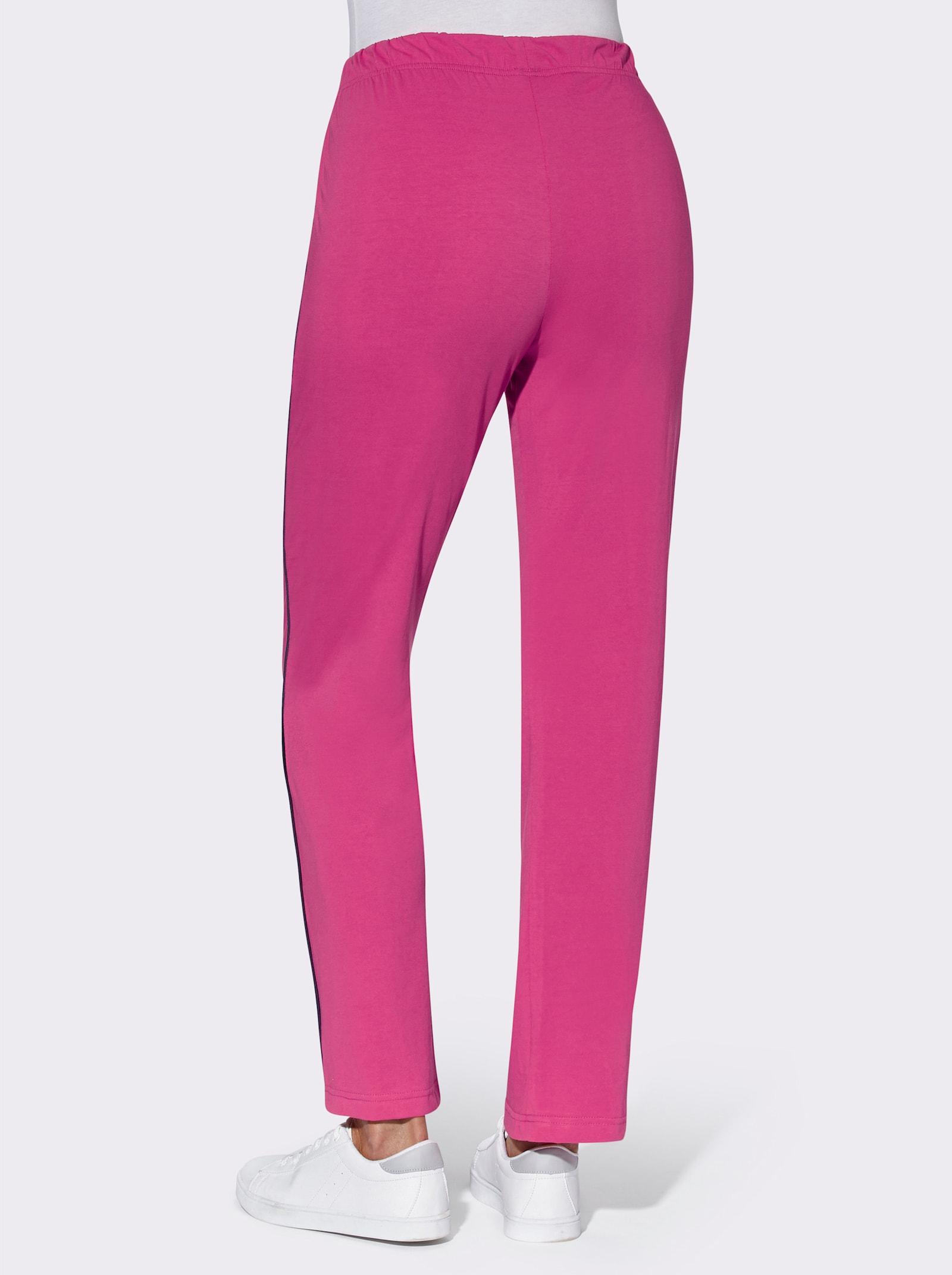 Kalhoty pro volný čas s kontrastními paspulkami - fuchsiová