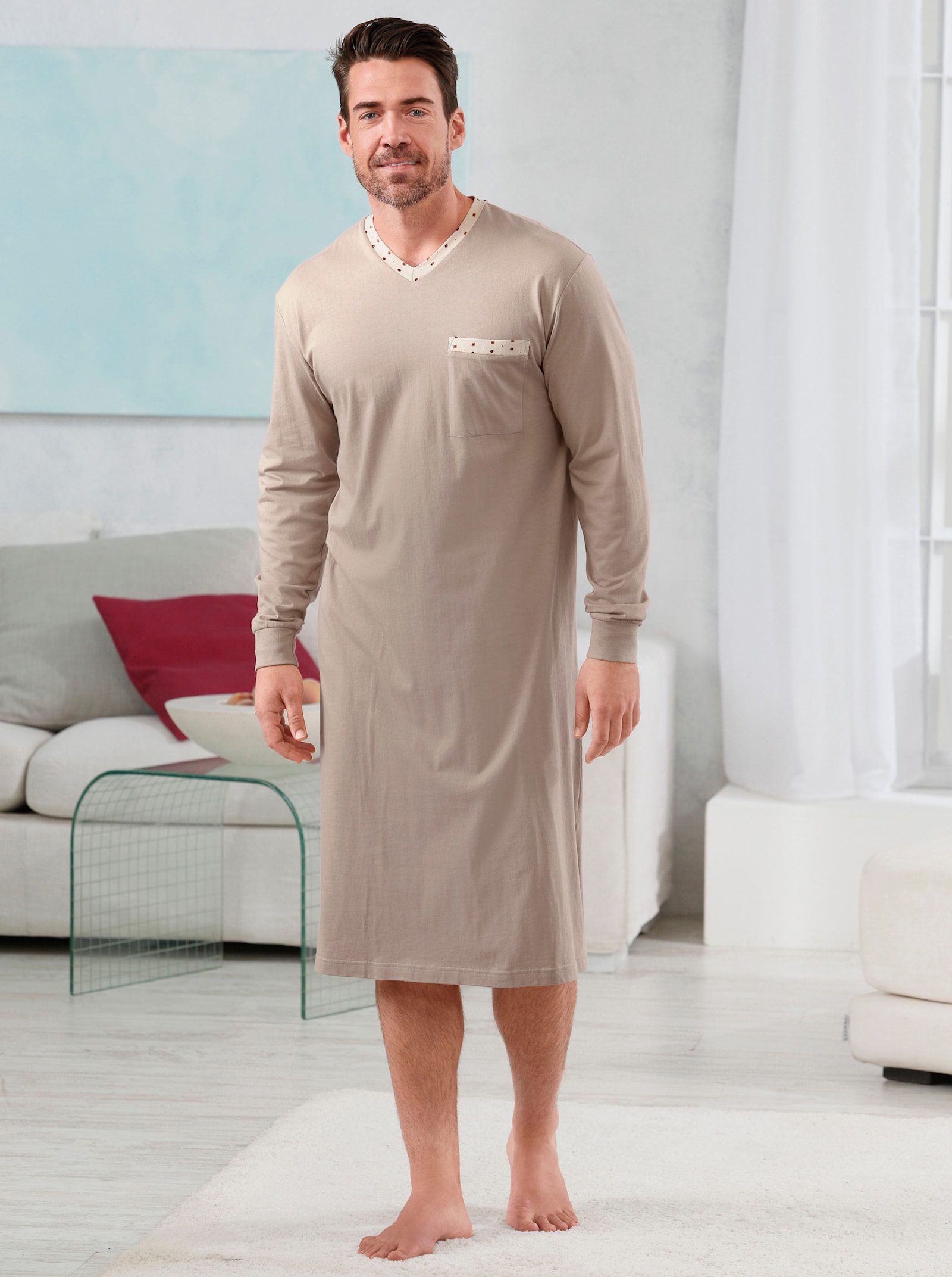 KINGsCLUB Noční košile - hnědá + béžová-potisk