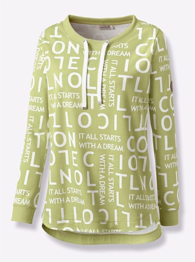 Lang sweatshirt met tekstprint - pistache/wit gedessineerd