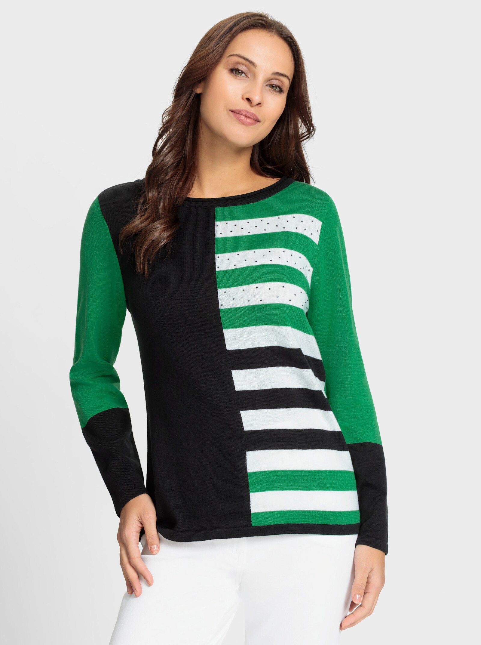 Pullover mit Einstrickmuster - grasgrün-schwarz-gemustert