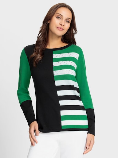 Pullover mit Einstrickmuster - grasgrün-schwarz-gemustert