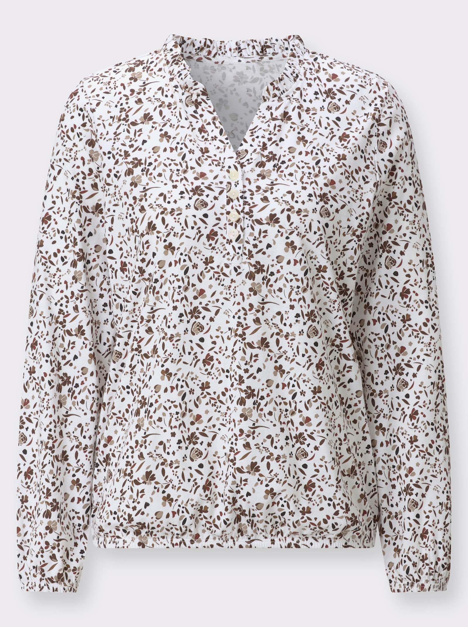 Langarmshirt mit Gummibündchen - ecru-rotbraun-bedruckt