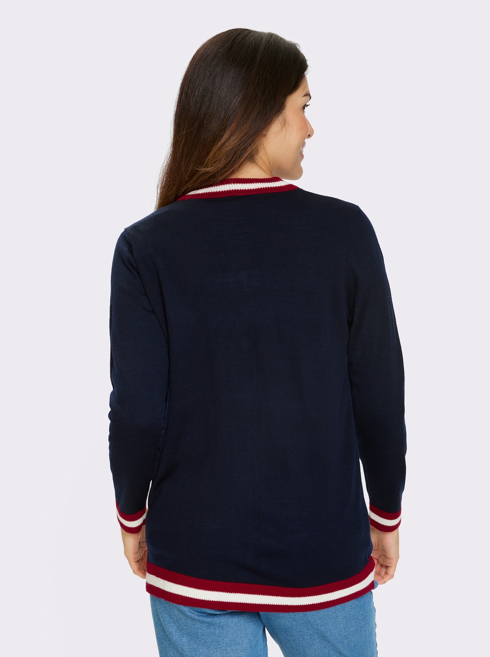 Pletený kardigan - námornícka modrá a červená