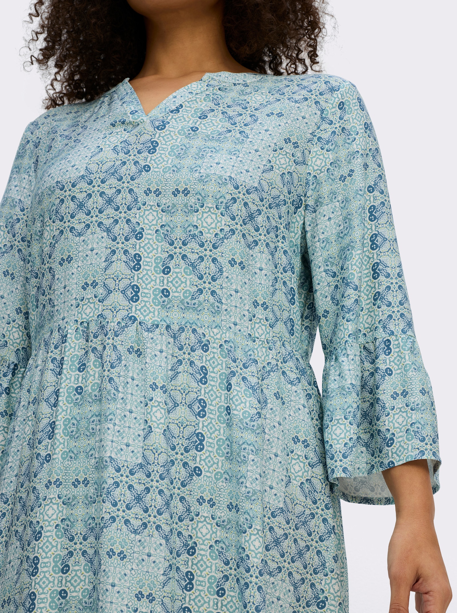 sheego A-Linien-Kleid mit Stufenvolants - ecru-topas-bedruckt