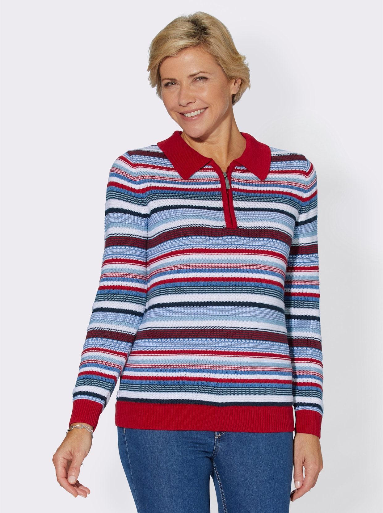 Pullover met lange mouwen - rood/korenbloem gestreept