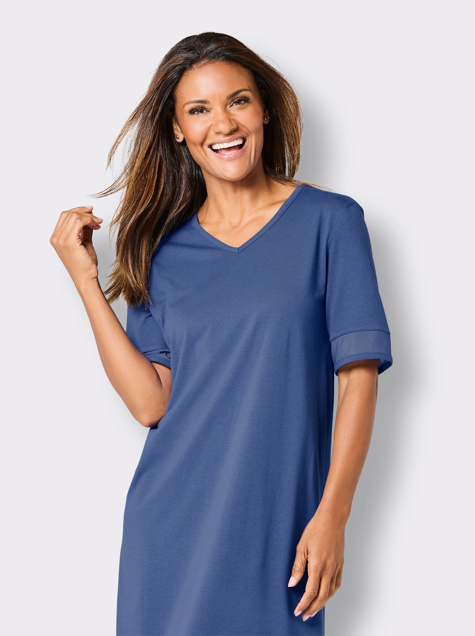 wäschepur Kurzarm-Sleepshirt mit Mesh-Einsätzen - royalblau
