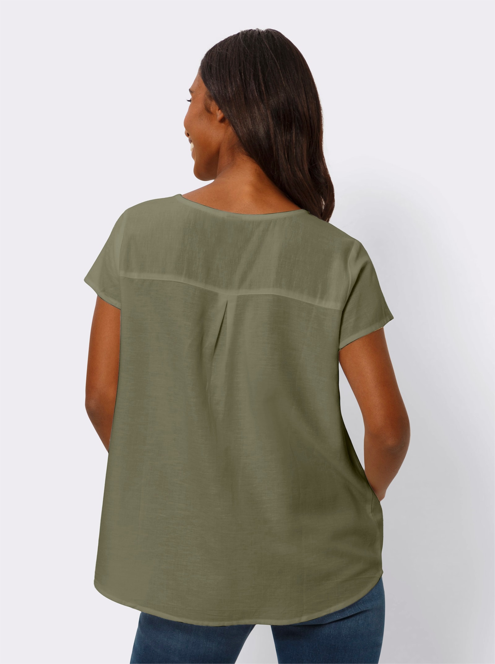 heine Kurzarm-Bluse mit Leinen-Anteil - khaki