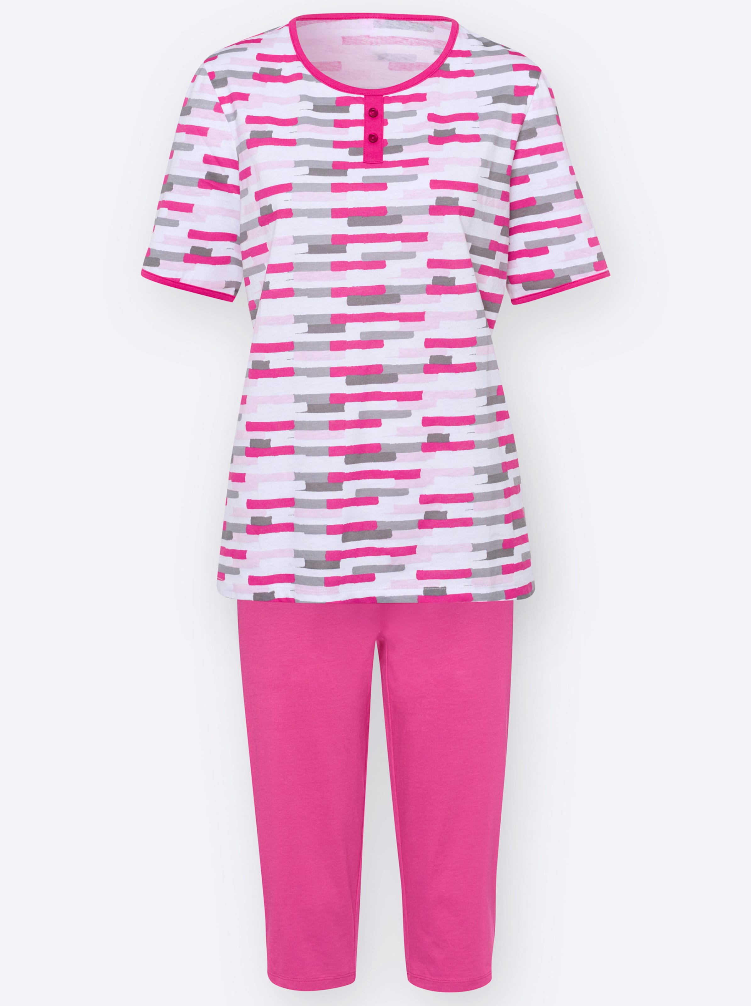 Witt Damen Capri-Schlafanzug, weiß-rosé-bedruckt