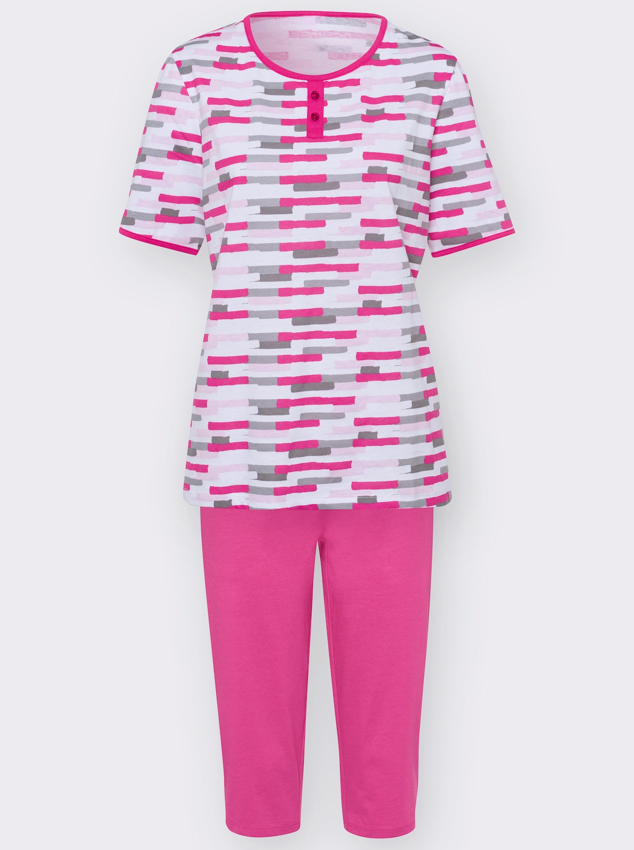 Capri-Schlafanzug - weiss-rosé-bedruckt