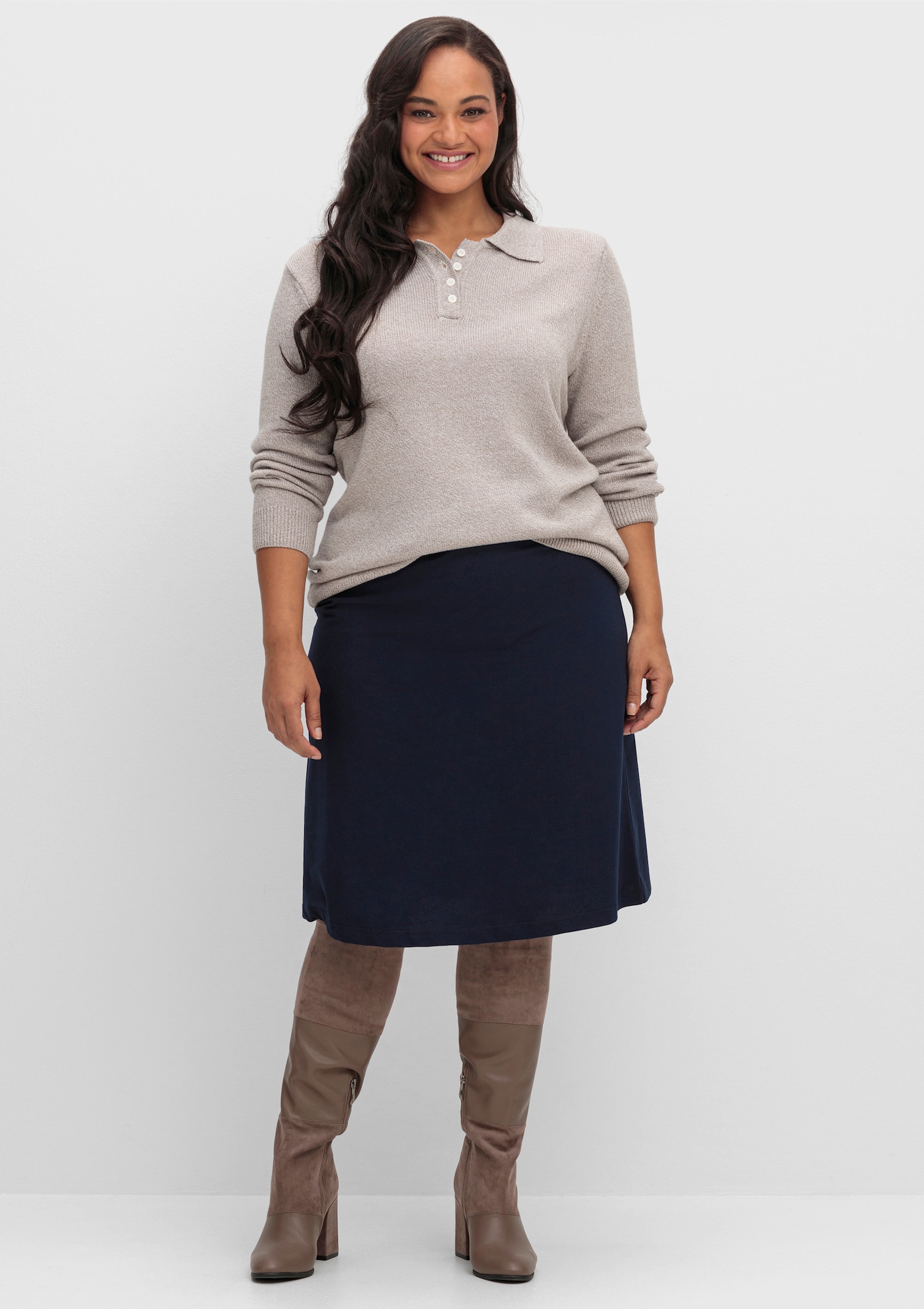 Polopullover aus meliertem Garn - taupe-meliert