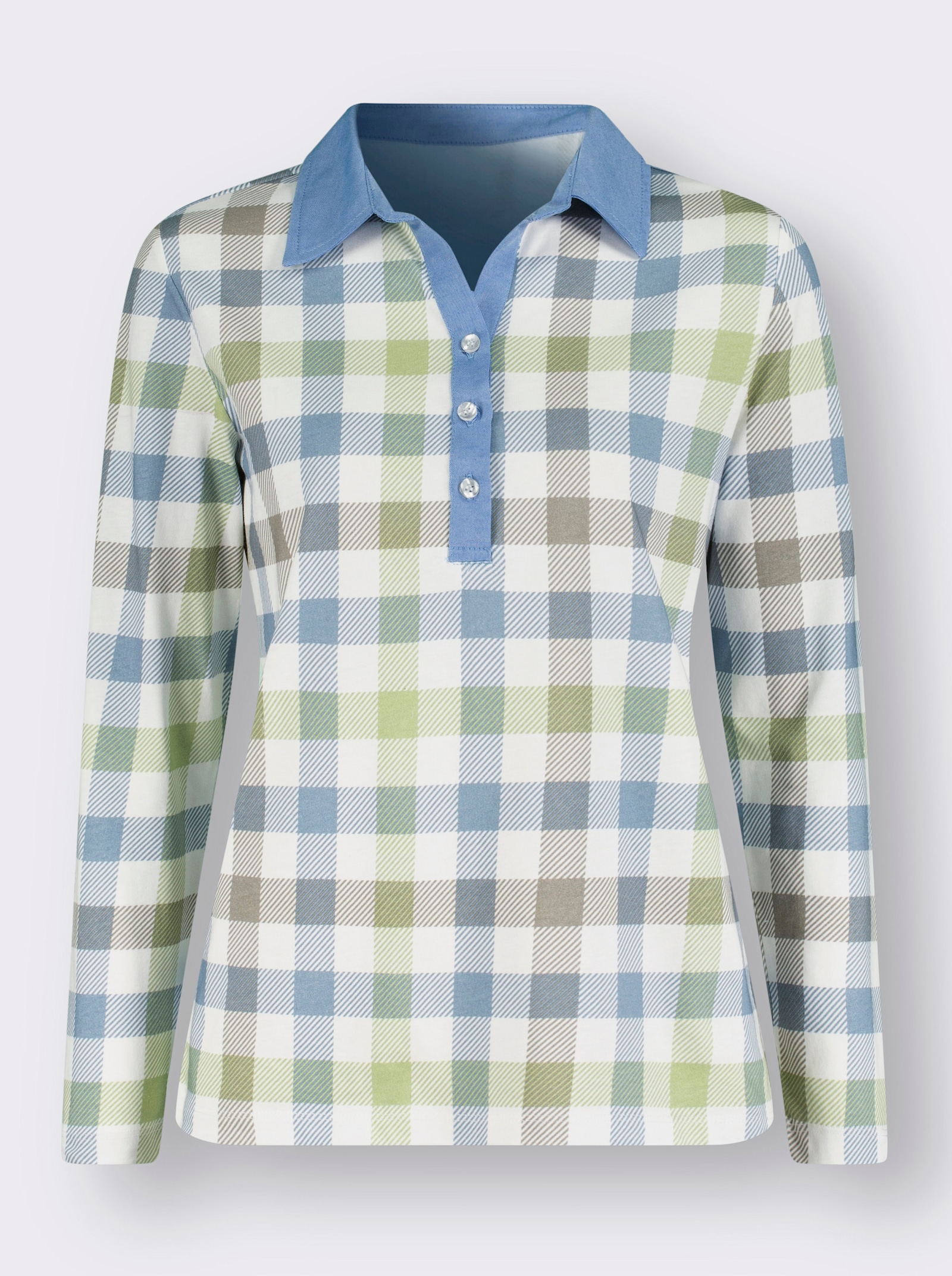 Poloshirt im Karo-Dessin - ecru-bleu-bedruckt