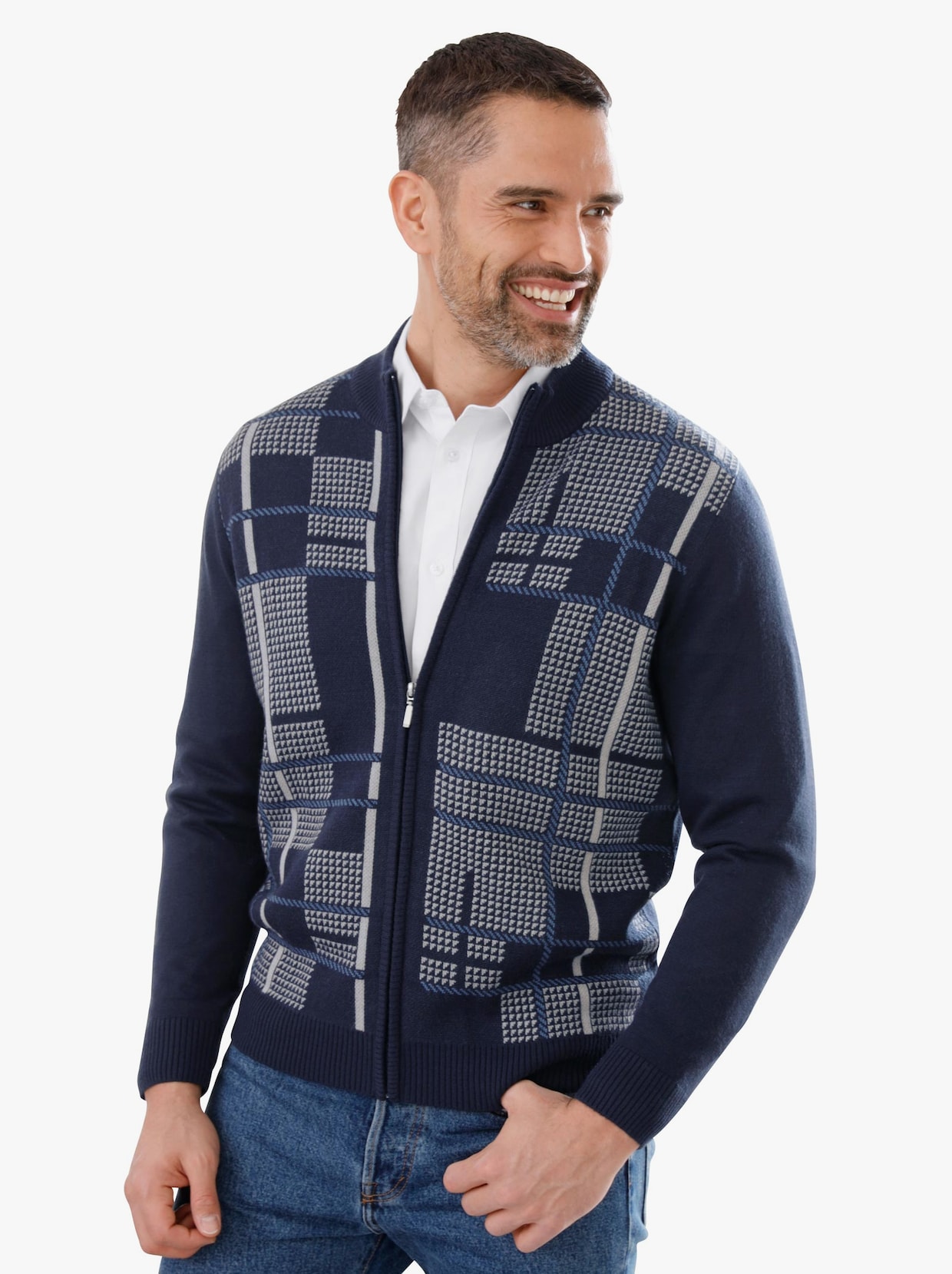 Pletený sveter - Vzor: námornícka modrá