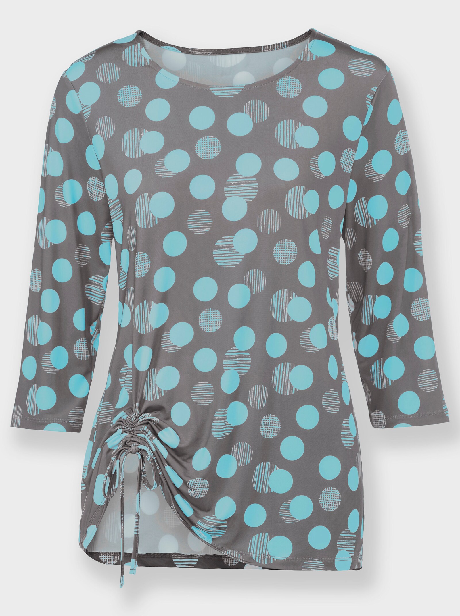 Rundhalsshirt im Punkte-Dessin - anthrazit-aquamarin-bedruckt