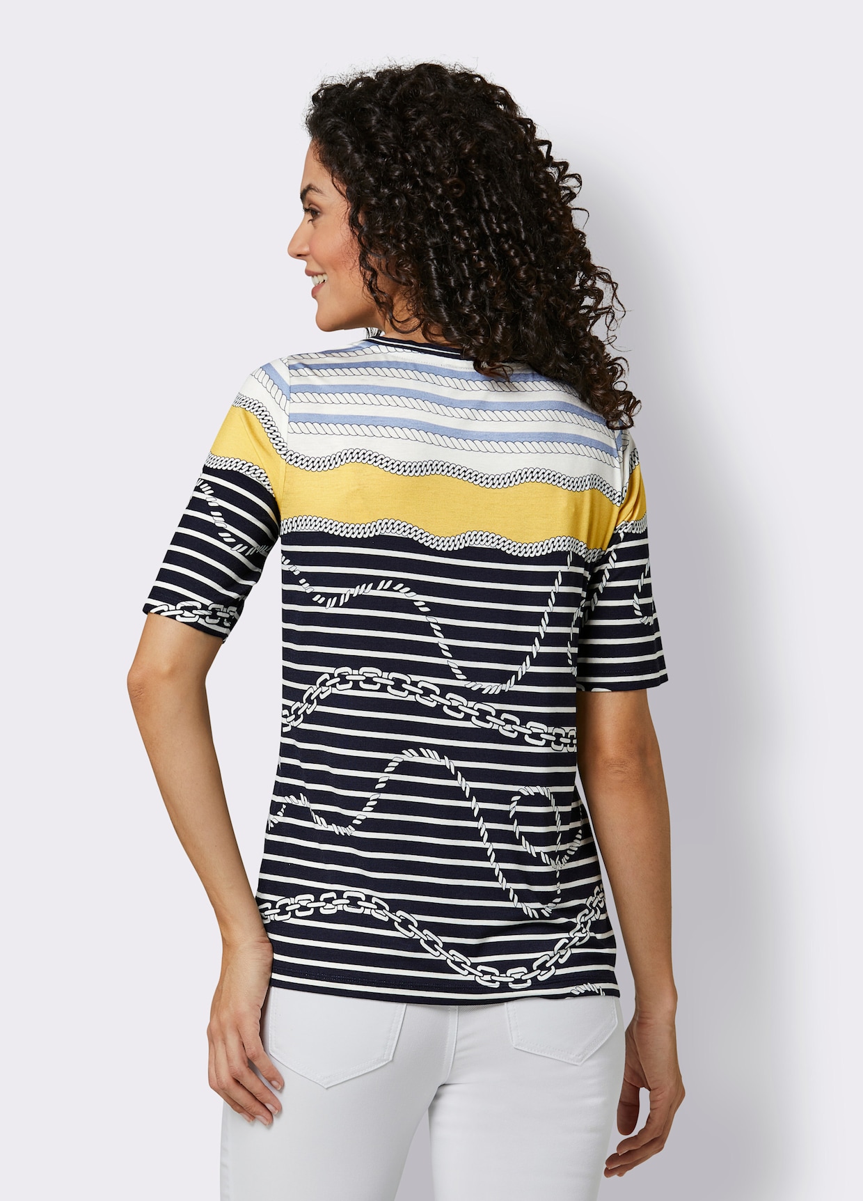 CREATION L PREMIUM Streifenshirt - marine-gelb-geringelt