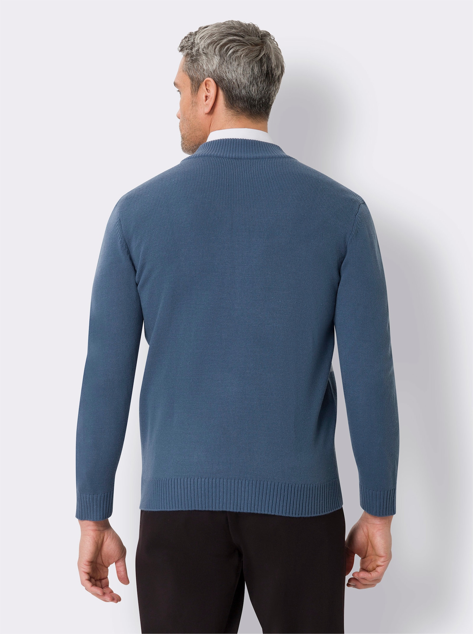 Pletený kabátek s grafickým vzorem - džínová modrá-vzor