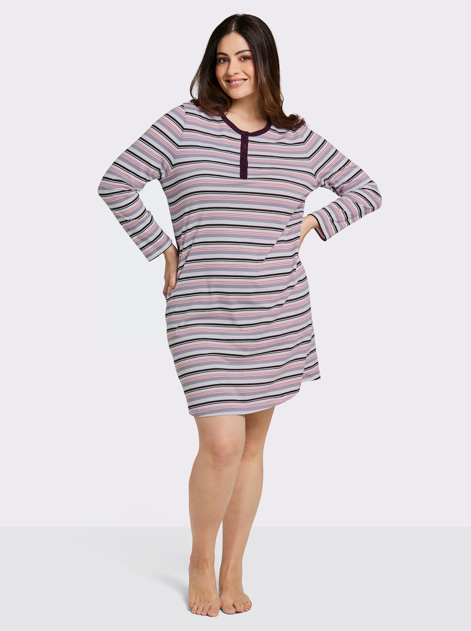 wäschepur Sleepshirt mit garngefärbtem Ringelmuster - pflaume