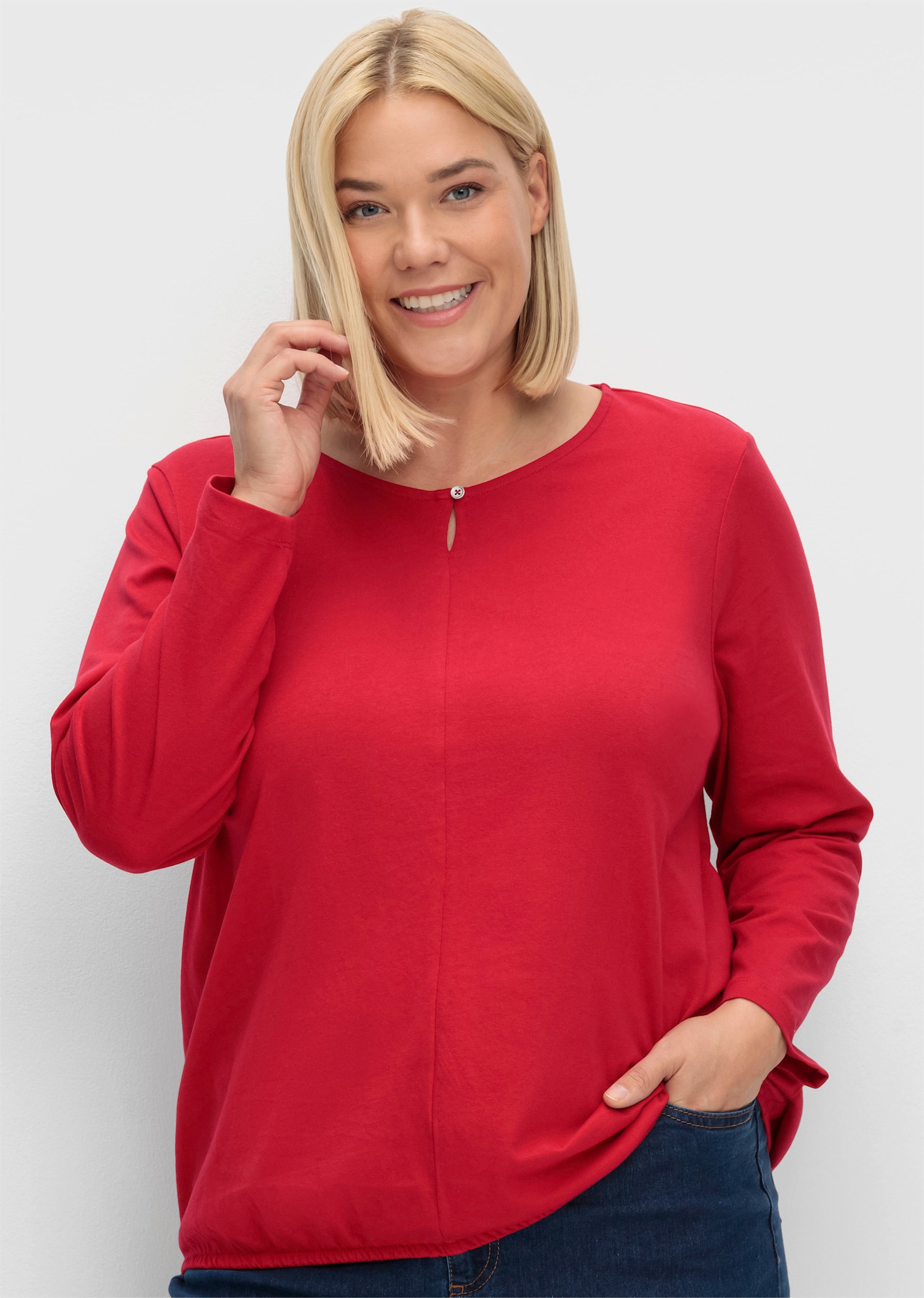 Langarmshirt mit elastischem Saum - rot