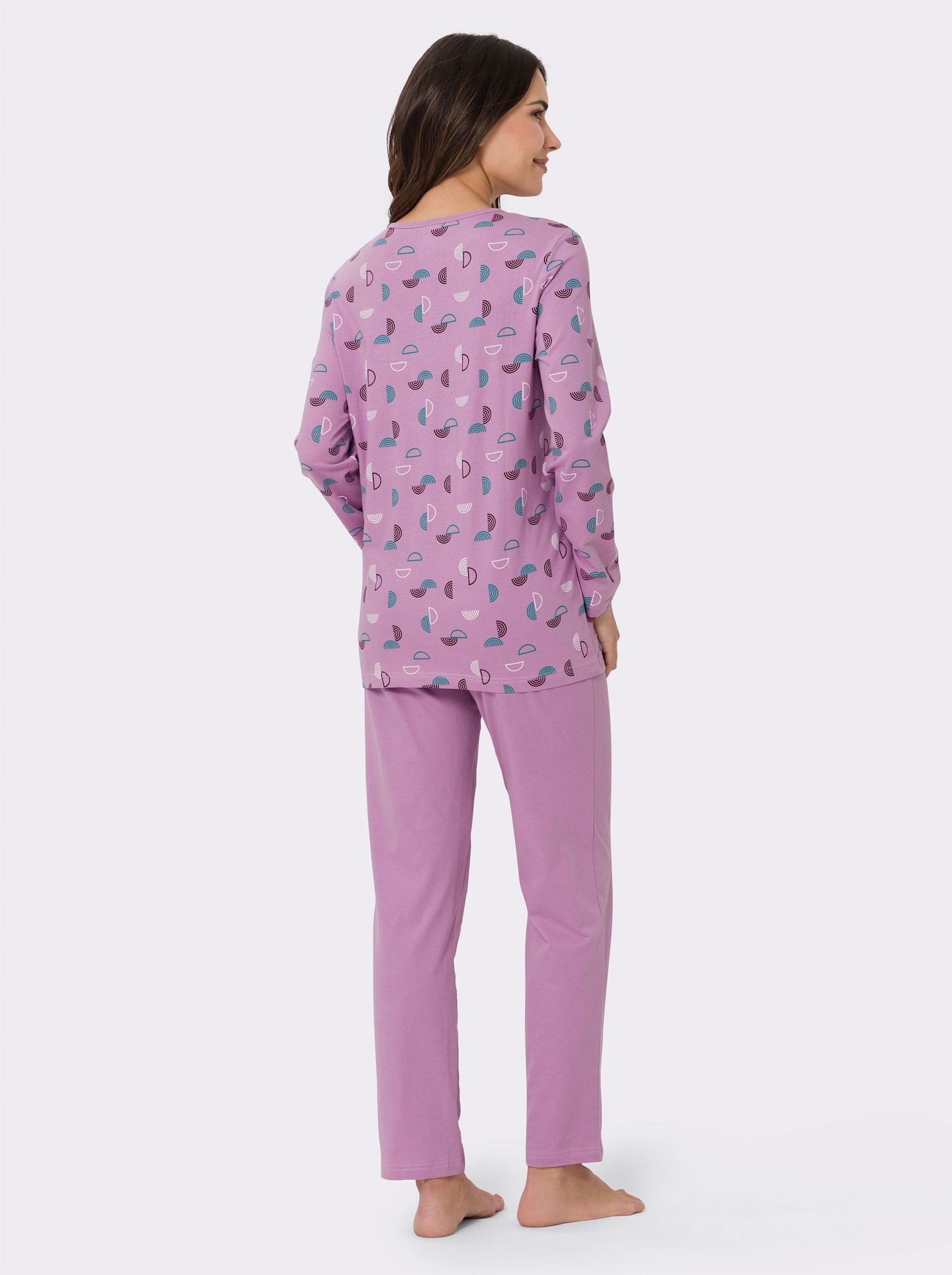 Pyžamo s výstřihem do V, s potiskem - orchideová-potisk