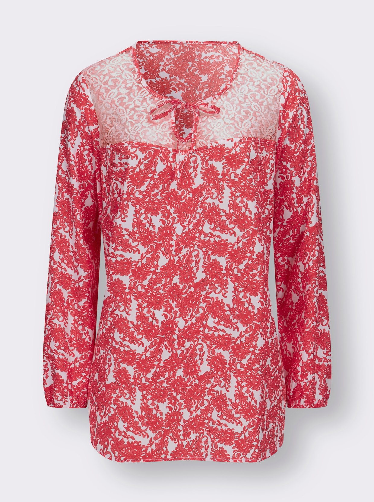 Comfortabele blouse - wit/grapefruit bedrukt