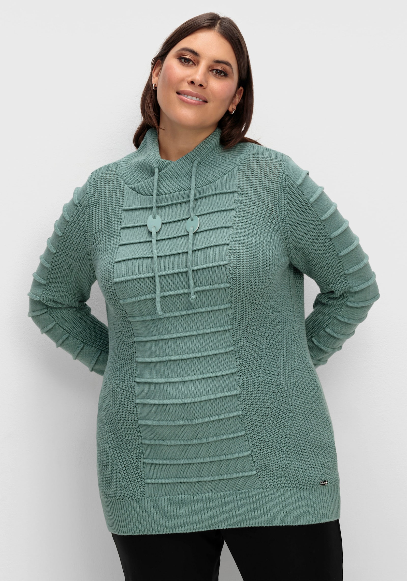 Longpullover mit Struktur-Partien - jade