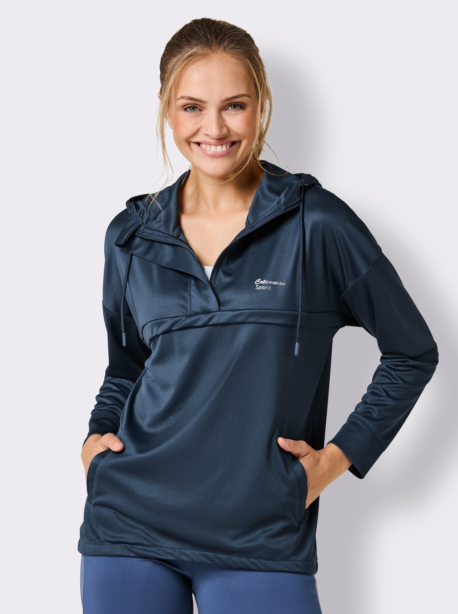 Catamaran Sports Vrijetijdsshirt met blinde ritssluiting - donkerblauw