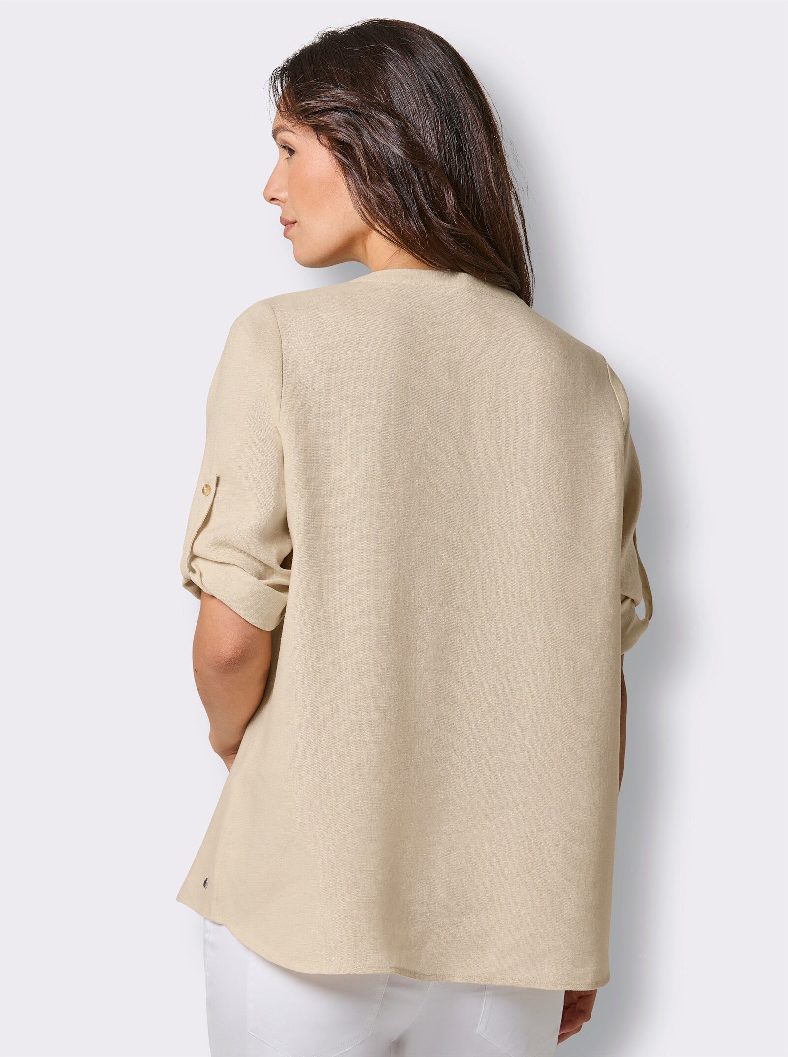 CREATION L PREMIUM Longbluse mit Falte - sand-meliert