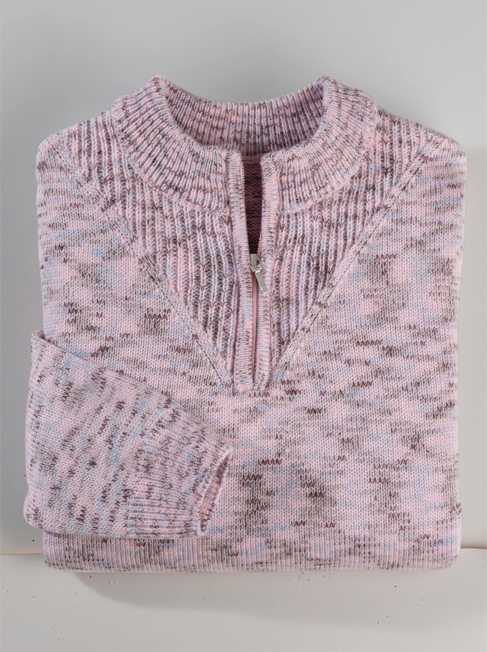 Stehkragenpullover mit Reißverschluss - hellrosé-meliert