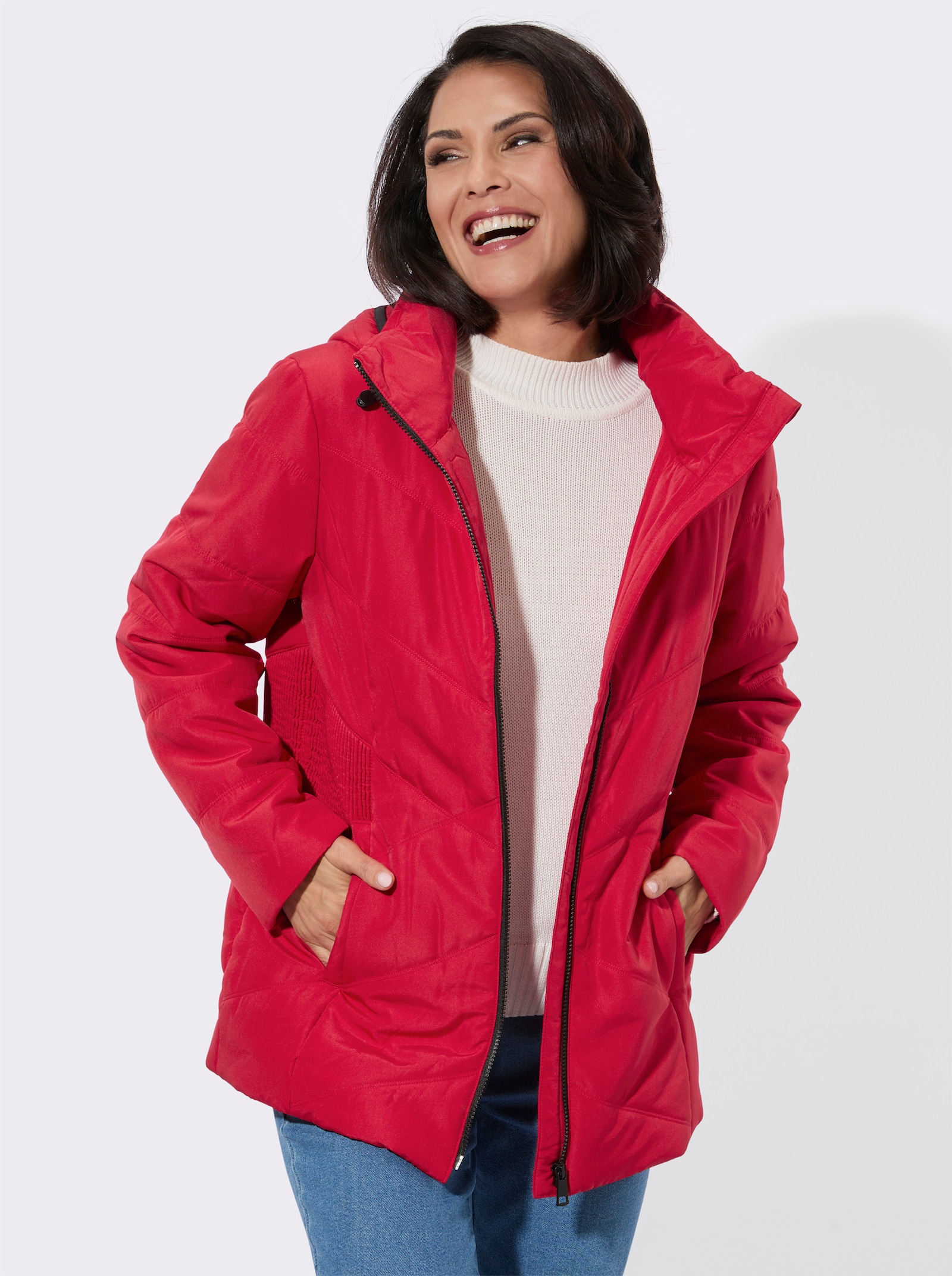 Steppjacke mit gesmokten Seitenpartien - rot