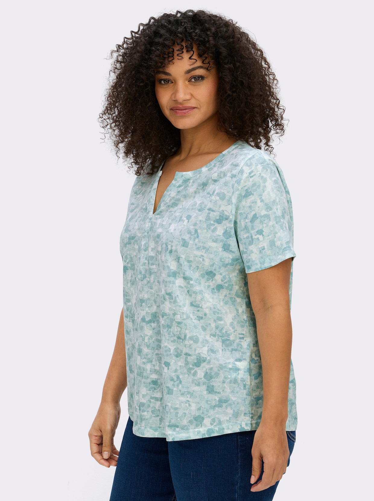 Kurzarmshirt in Baumwoll-Qualität - kalkmint-mint-bedruckt