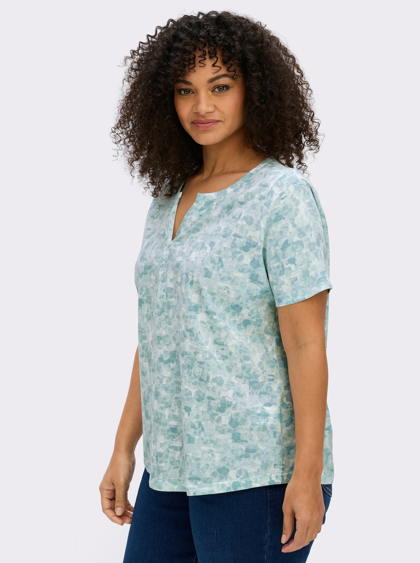 Kurzarmshirt in Baumwoll-Qualität - kalkmint-mint-bedruckt