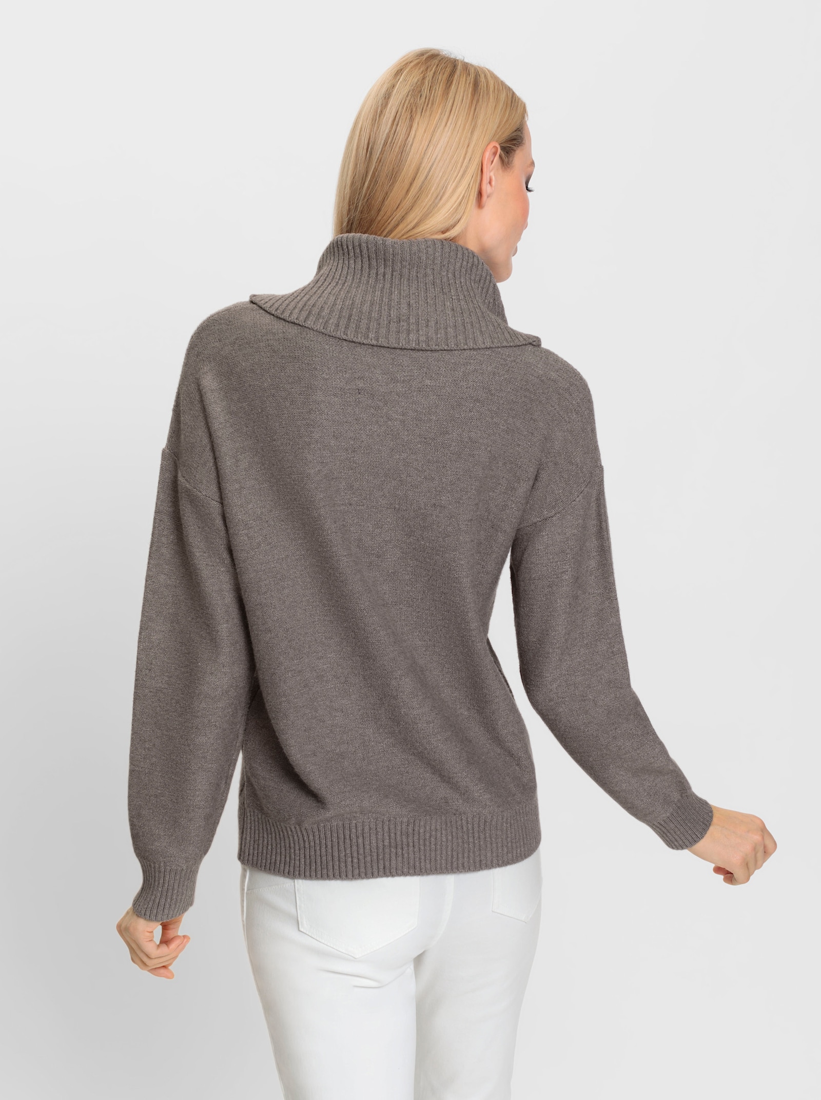 heine Colpullover met kabelpatroon - donkertaupe gemêleerd