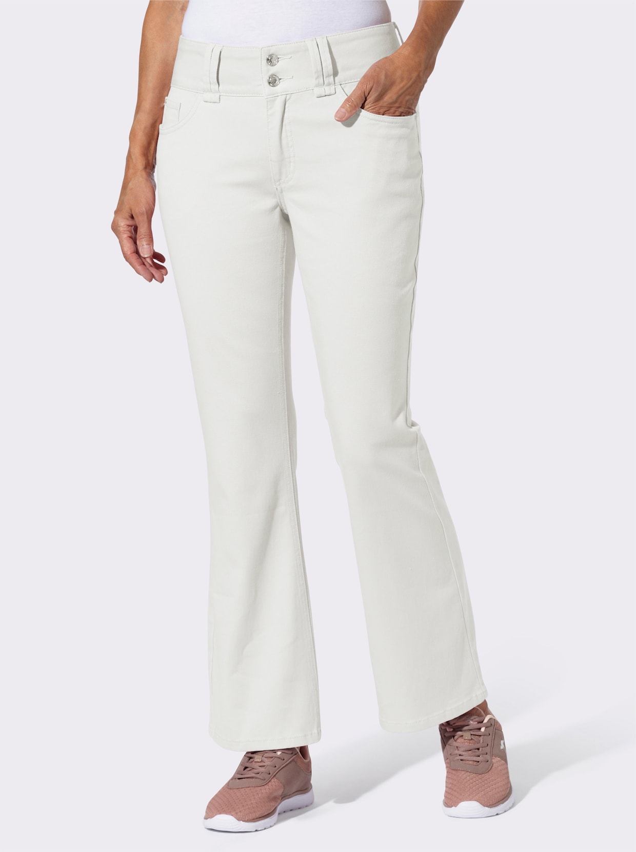 Bootcut-Jeans mit hoher Taille - weiss