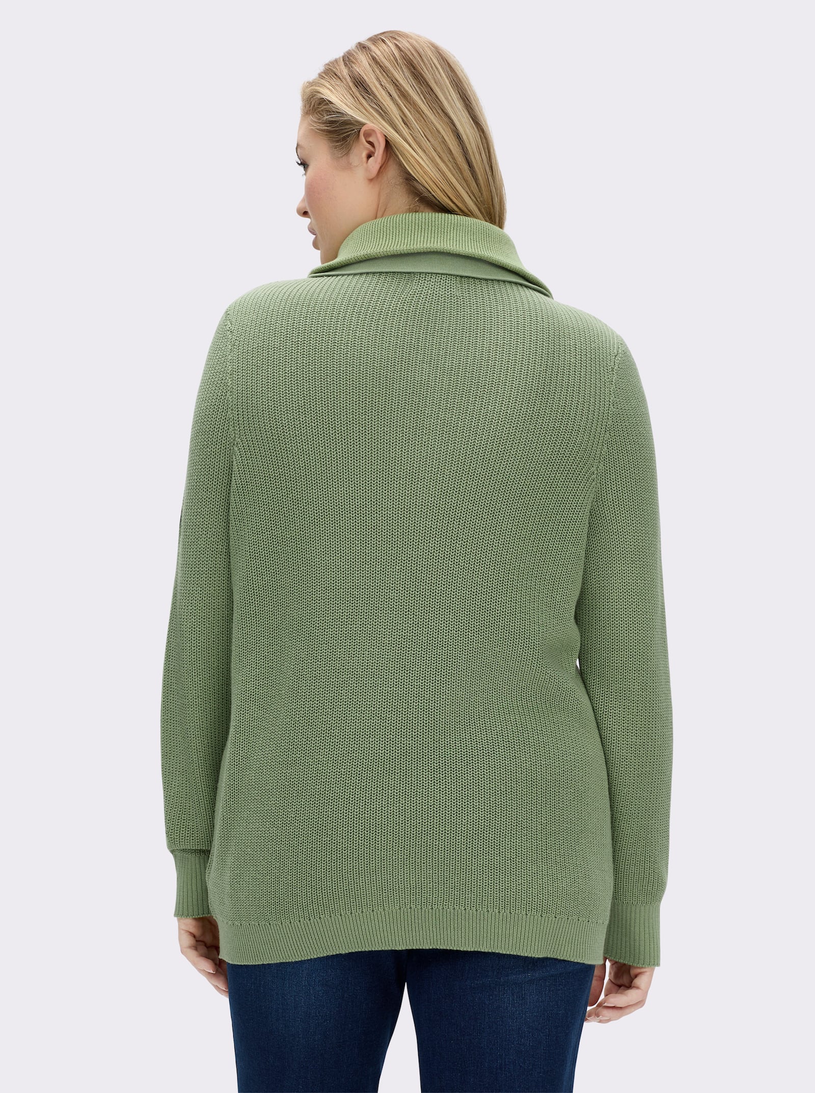 Strickpullover mit Troyerkragen - eucalyptus