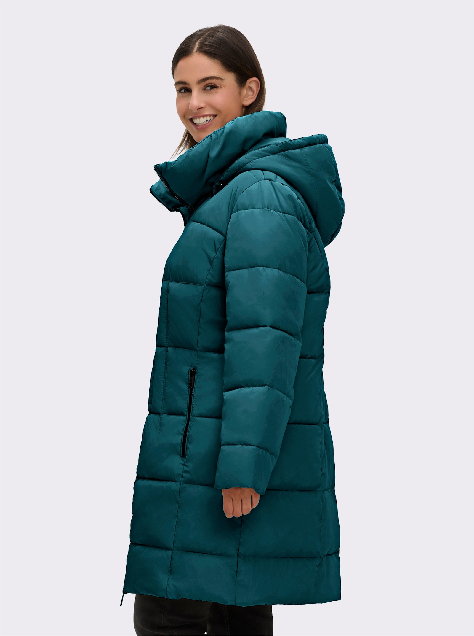 Steppmantel mit Raffung am Stehkragen - petrol