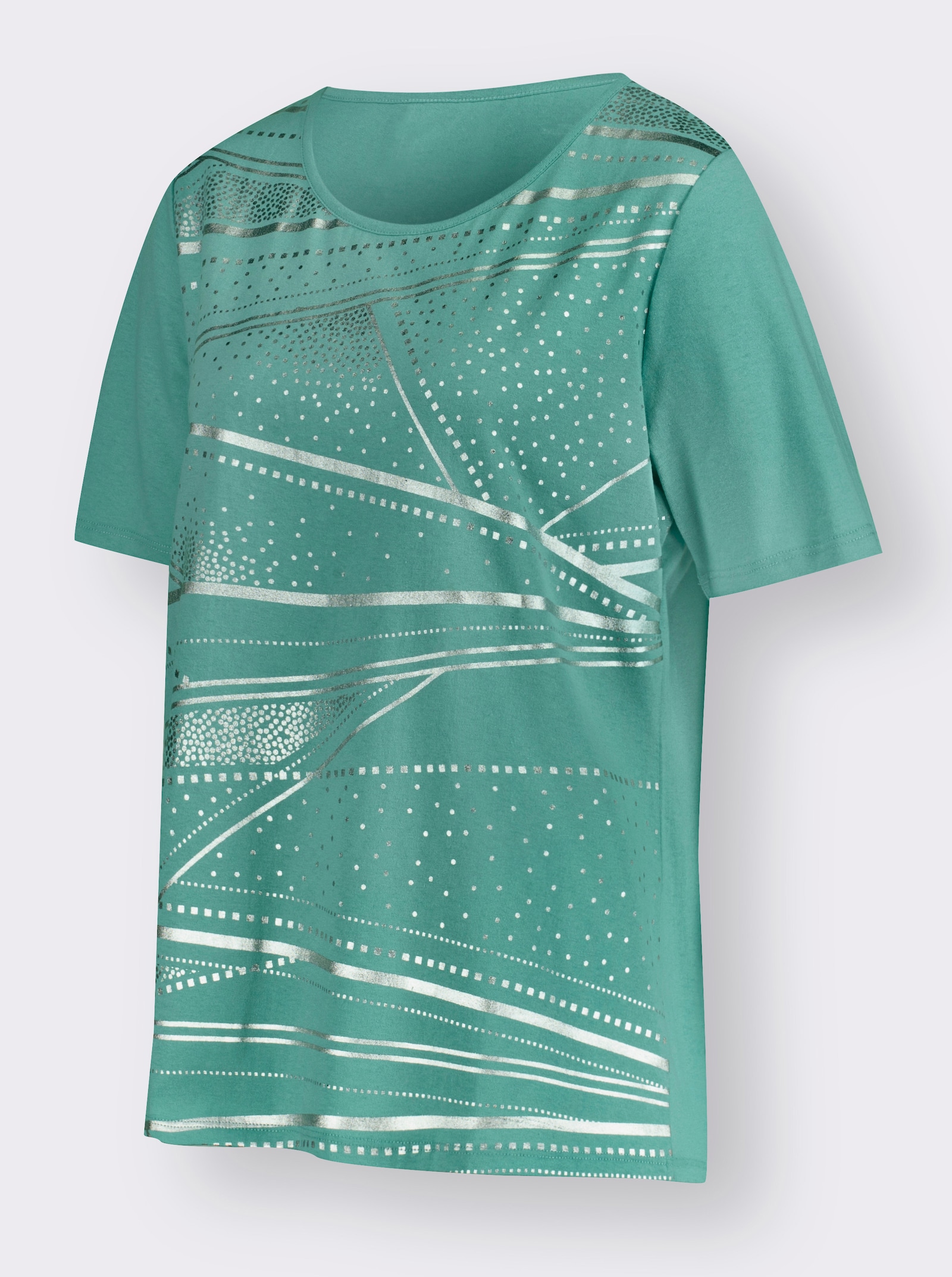 Kurzarmshirt mit Folien-Print - salbei